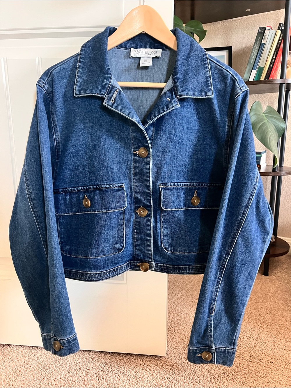 Rachel Zoe Dark Blue Cropped Denim Utility Jacket